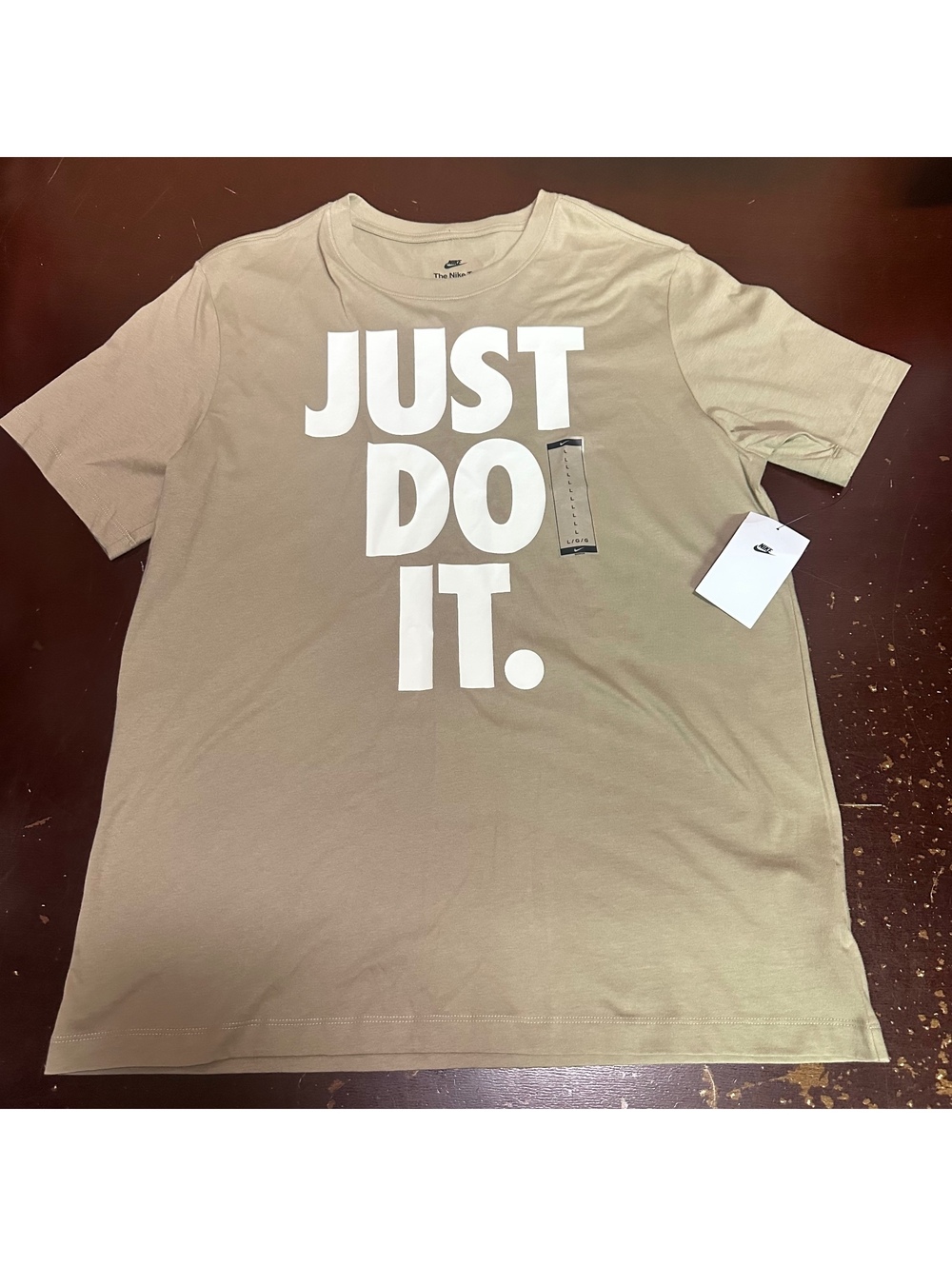 Nike The Nike Tee Just Do It Logo Graphic Crew Neck Short Sleeve T-Shirt L Brown